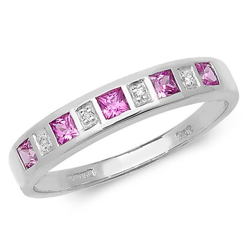 Ladies 9ct White Gold Pink Sapphire And Diamond Eternity Ring