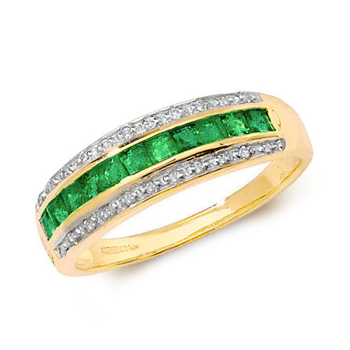 Emerald And Diamond Ladies 9ct Gold Dress Ring