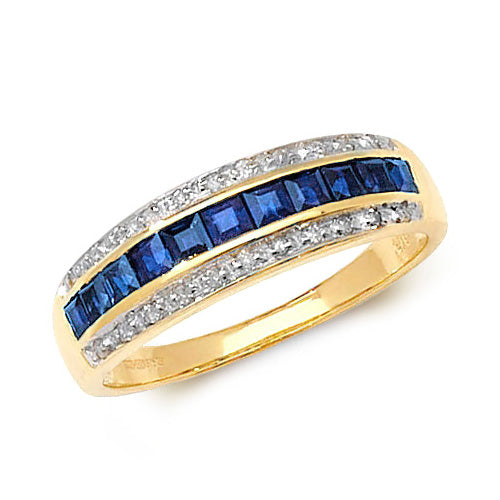 Sapphire And Diamond Yellow Gold Ladies Dress Ring