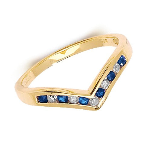 9ct Yellow Gold Diamond And Sapphire Wishbone Eternity Ring