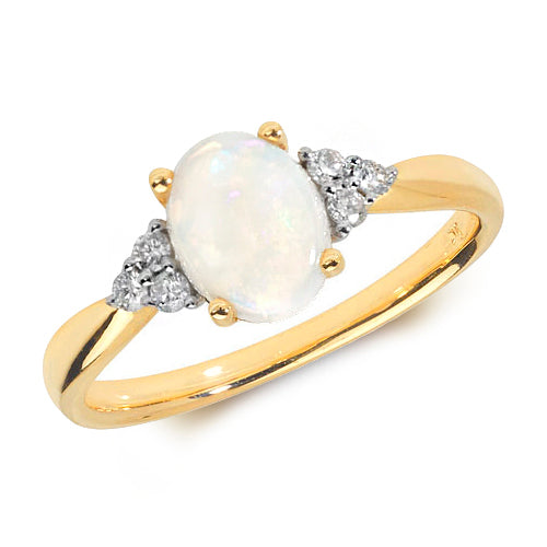 Ladies 9ct Yellow Gold Opal And Diamond Dress Ring