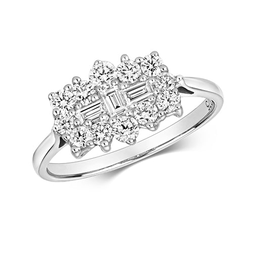 9ct White Gold Baguette And Brilliant Cut Ladies Diamond Cluster ring