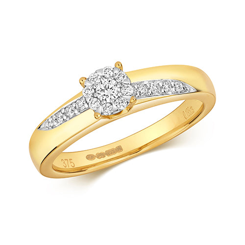 9ct Gold 0.19ct Diamond Engagement Ring With Diamond Set Shoulders