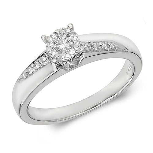 9ct White Gold 0.19ct Diamond Engagement Ring With Diamond Set Shoulders