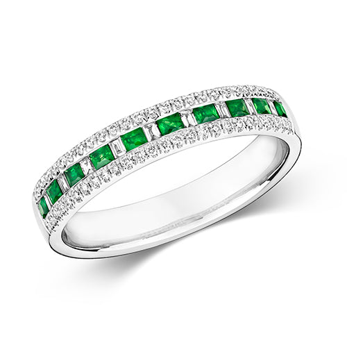 9ct White Gold Emerald and Diamond Eternity Style Ladies Ring