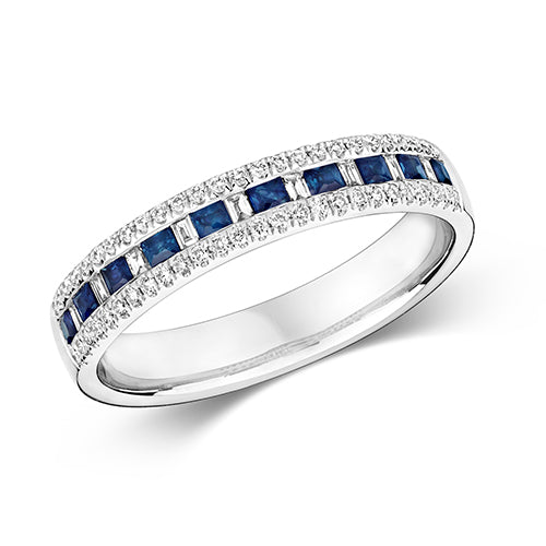 Diamond And Sapphire White Gold Ladies Eternity Style Dress Ring