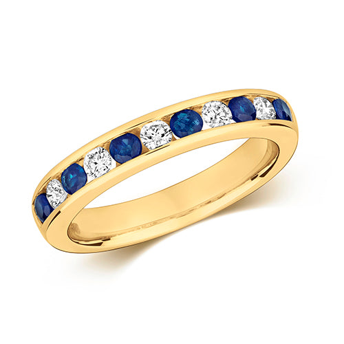 Ladies 9ct Yellow Gold Channel Set Diamond And Sapphire Eternity Ring
