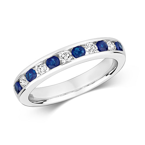 Ladies 9ct White gold Diamond And Sapphire Channel Set Eternity Ring