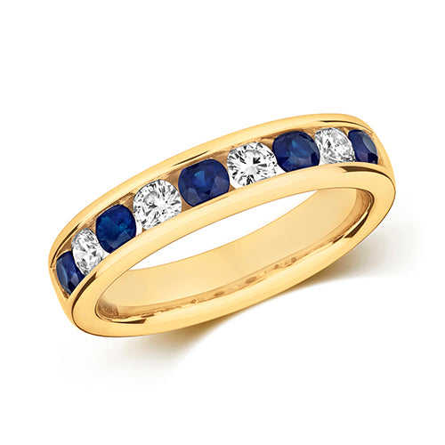 Ladies 9ct Yellow Gold Channel Set Diamond And Sapphire eternity Ring