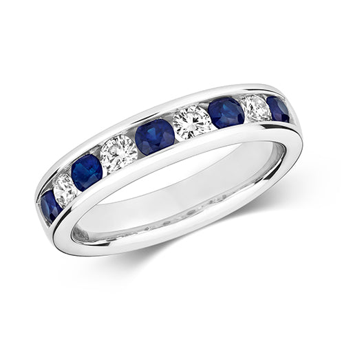 Ladies 9ct White Gold Channel Set Diamond And Sapphire Eternity Ring