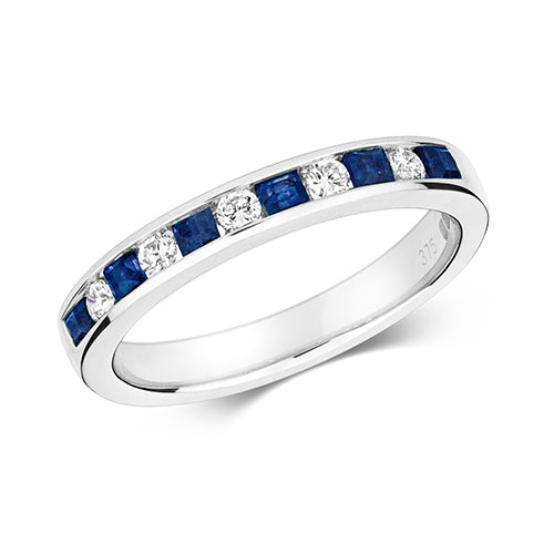 Ladies 9ct White Gold Square Cut Sapphire And Diamond Eternity Ring