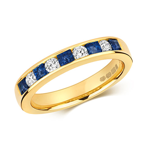 Ladies 9ct Yellow Gold Square Cut Sapphire And Diamond Eternity Ring