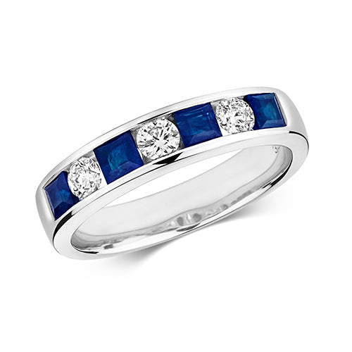 Ladies 9ct white gold square Cut Sapphire And Diamond Eternity Ring