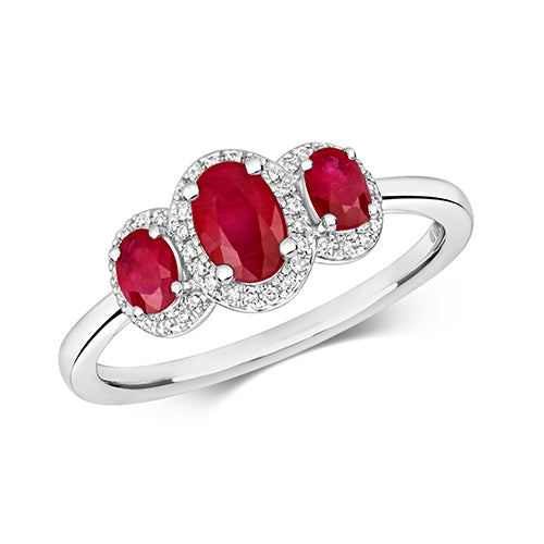 Ladies 9ct White Gold Ruby And Diamond Ring