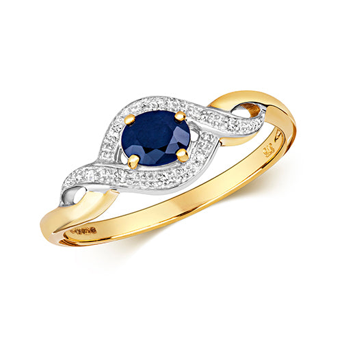 Ladies 9ct Yellow Gold Sapphire And Diamond Dress Ring