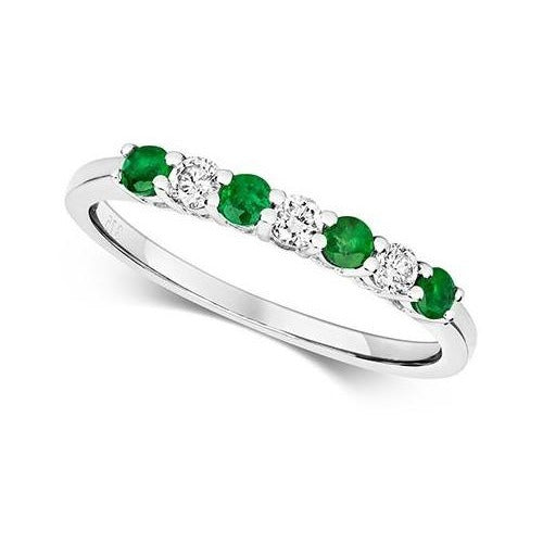 9ct White Gold Claw Set Ladies Diamond And Emerald Eternity Ring