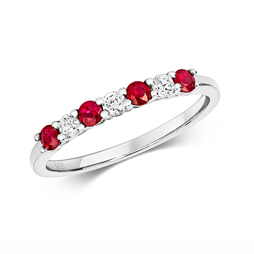 9ct White Gold Claw Set Ladies Diamond And Ruby Eternity Ring