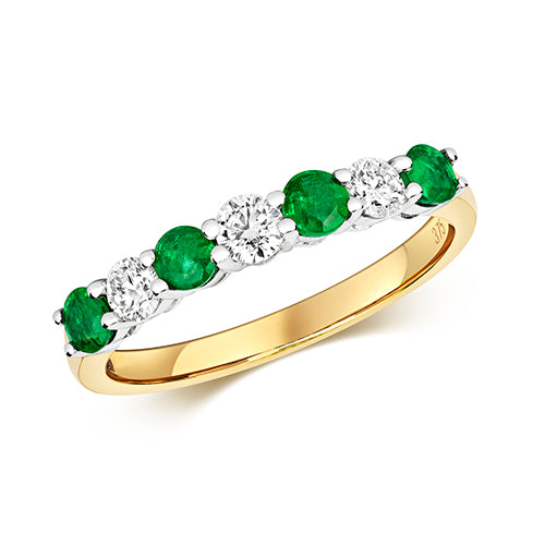 9ct yellow Gold Claw Set Ladies Diamond And Emerald Eternity Ring