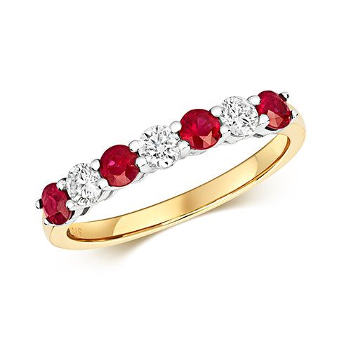 9ct yellow Gold Claw Set Ladies Diamond And Ruby Eternity Ring