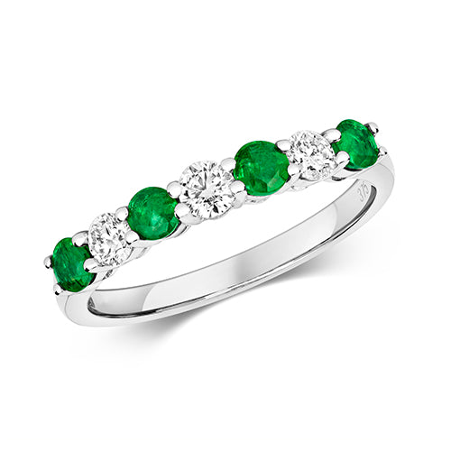 Ladies 9ct White Gold Claw set Diamond And Emerald Eternity Ring