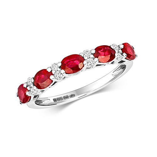Ladies 9ct White gold Oval Cut Ruby And Diamond Eternity Ring