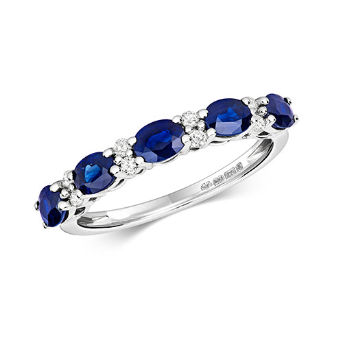 Ladies 9ct White Gold Oval Cut Sapphire And Diamond Eternity Ring
