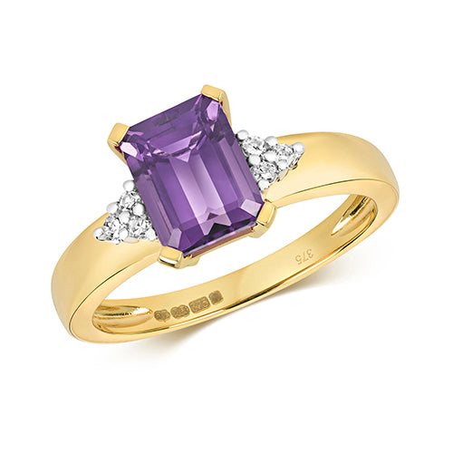 Amethyst and Diamond 9ct Gold Dress ring