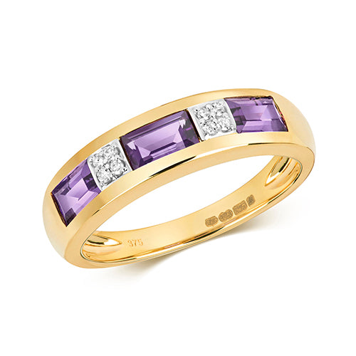 Amethyst and Diamond 9ct gold Ladies Dress Ring