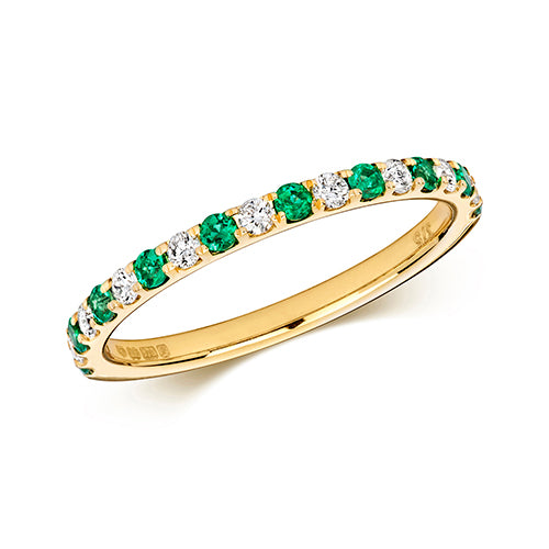 9ct Yellow Gold Diamond And Emerald Claw Set Ladies Eternity Ring