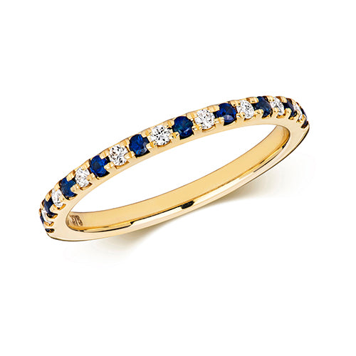 Ladies 9ct Yellow Gold Micro Claw Set Diamond And Sapphire Eternity Ring