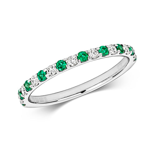 Ladies 9ct White Gold Claw Set Diamond And Emerald Eternity Ring