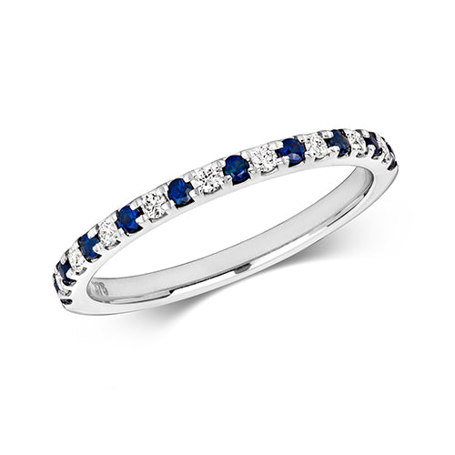 Ladies 9ct White Gold Micro Claw Set Diamond And Sapphire Eternity Ring