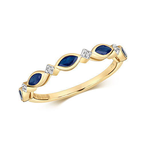 Ladies 9ct Yellow Gold Marquise Shaped Sapphire And Diamond Eternity Ring