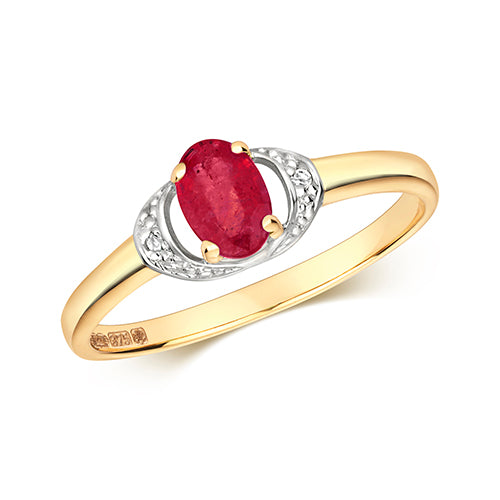 9ct Yellow Gold Oval Cut Ruby And Diamond Dress Ring