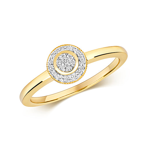 9ct Gold Ladies Diamond Halo Cluster Engagement Ring