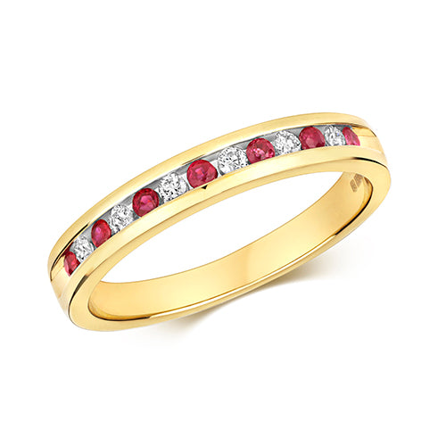 Ladies 9ct Yellow Gold Channel Set Ruby And Diamond Eternity Ring