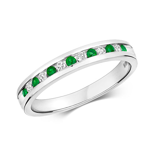 Ladies 9ct White Gold Diamond And Emerald Channel Set Eternity Ring