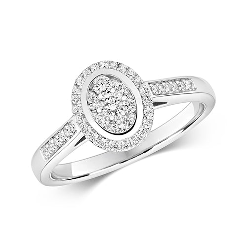 White Gold Oval Halo Cluster Diamond Engagement Ring