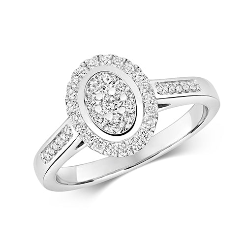 White Gold Oval Halo Cluster Diamond Engagement Ring
