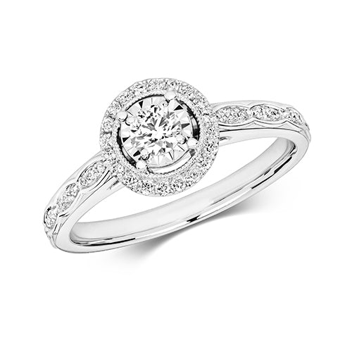 White Gold Halo Diamond Cluster Engagement Ring