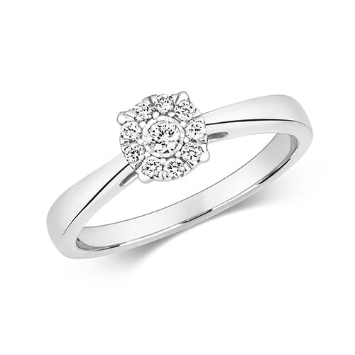 9ct White Gold Illusion Single Stone Diamond Engagement Ring