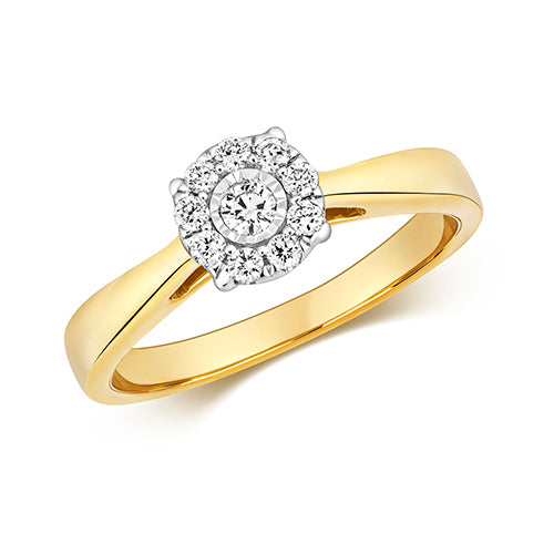 9ct Gold Diamond Illusion Single Stone Engagement Ring