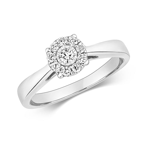 9ct White Gold Diamond Illusion Single Stone Engagement Ring