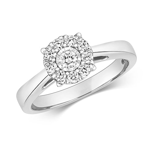 White Gold Cluster Illusion Diamond Signle Stone Engagement Ring