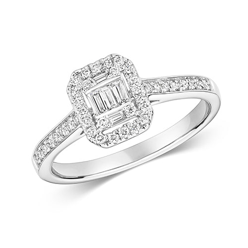 Emerald & Brilliant Cut Diamond white gold ring