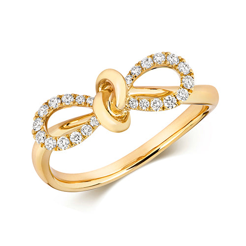 Ladies 18ct Yellow Gold Diamond Bow Ring