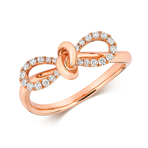Ladies 18ct Rose Gold Diamond Bow Ring