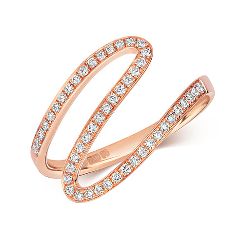 Ladies 18ct Rose Gold Diamond Wave Ring