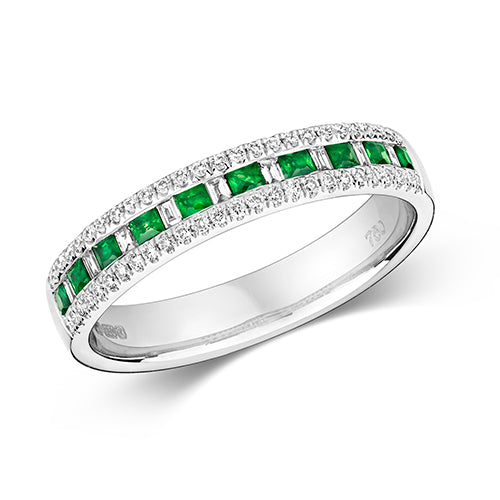 Ladies 9ct White Gold Emerald And Diamond Eternity Ring
