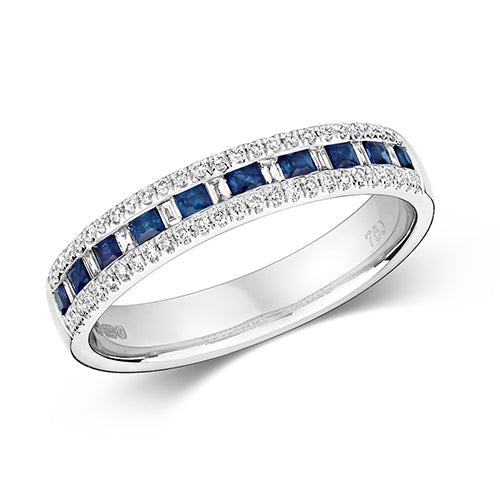 Ladies 18ct White Gold Rectangle Cut Sapphire And Diamond Eternity Ring